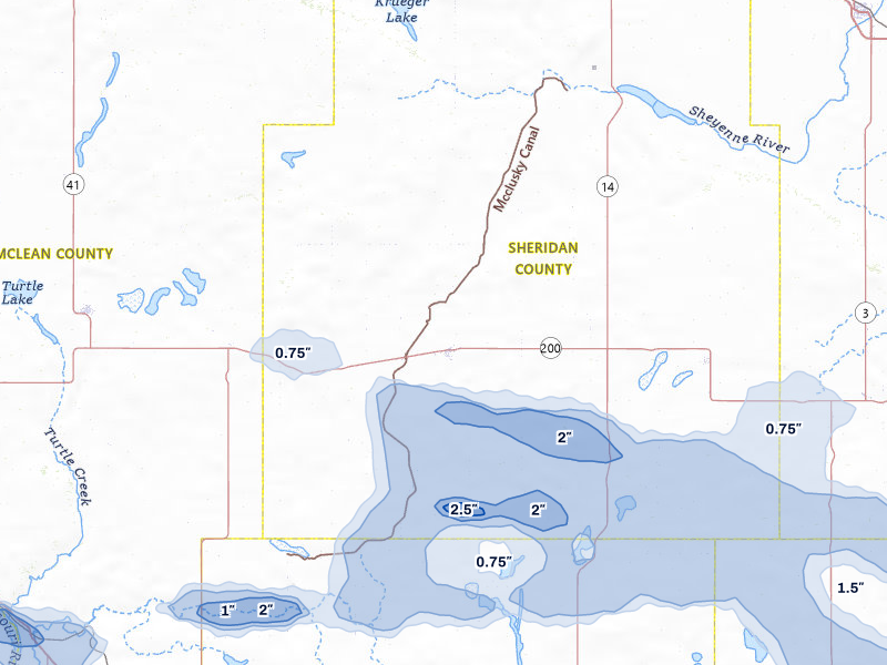 NEXRAD radar-signature map of the hail storm over Mcclusky, ND on Jul 24, 2026