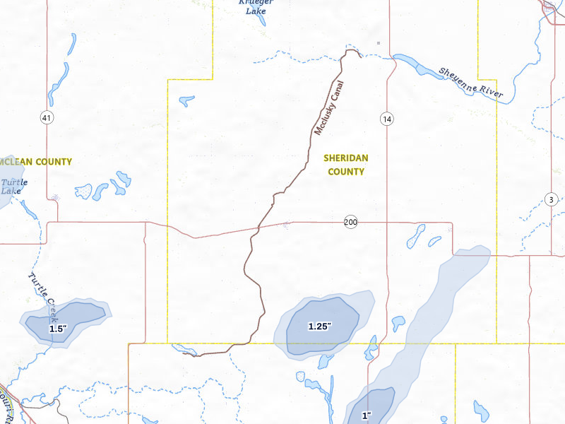 NEXRAD radar-signature map of the hail storm over Mcclusky, ND on Jul 29, 2026