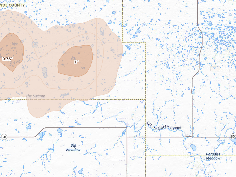 Radar-estimated hail-size map of the storm over Mcgregor, ND on Jul 3, 2026