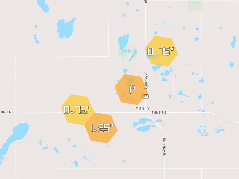 Hail map of McHenry, ND on Jun 30, 2026, hail up to 1.25"