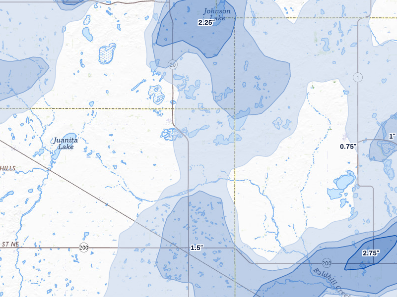 NEXRAD radar-signature map of the hail storm over Mchenry, ND on Sep 3, 2026