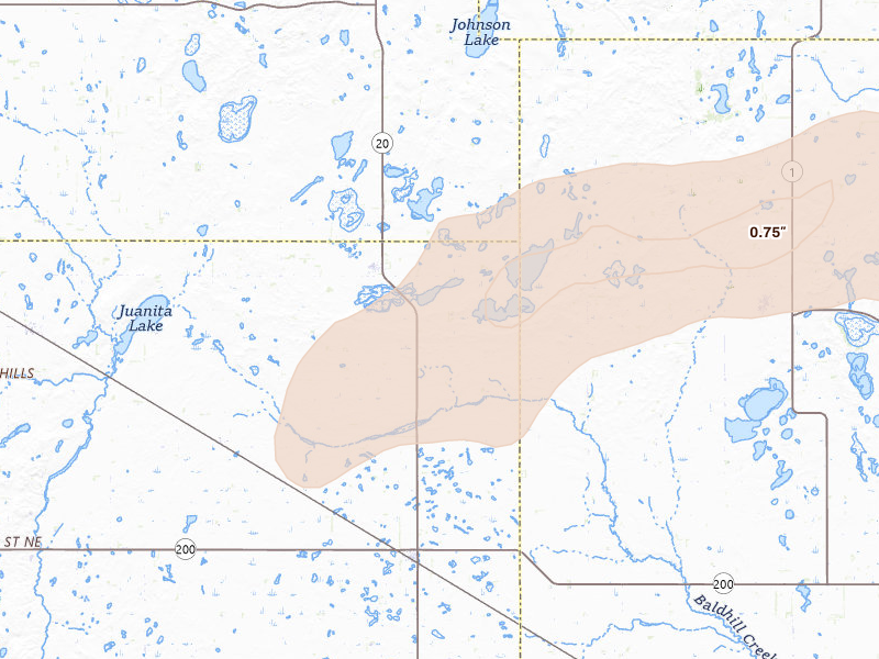 Radar-estimated hail-size map of the storm over Mchenry, ND