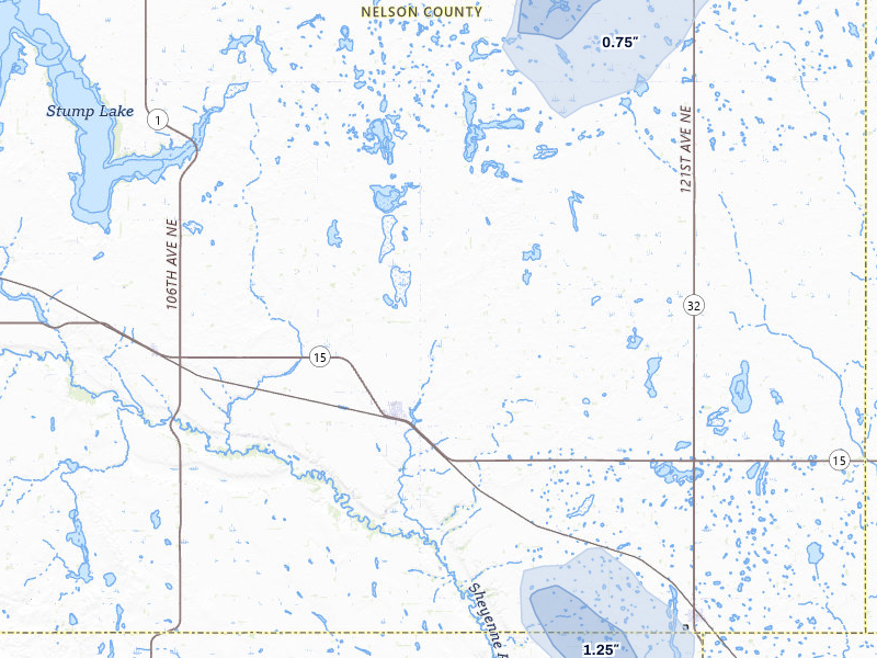 NEXRAD radar-signature map of the hail storm over Mcville, ND on Jul 30, 2026