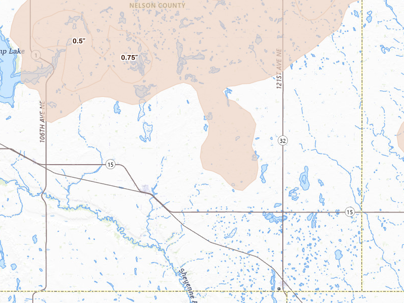 Radar-estimated hail-size map of the storm over Mcville, ND