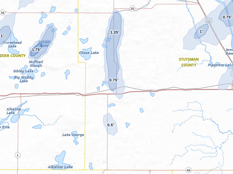 NEXRAD radar-signature map of the hail storm over Medina, ND on Jun 29, 2026