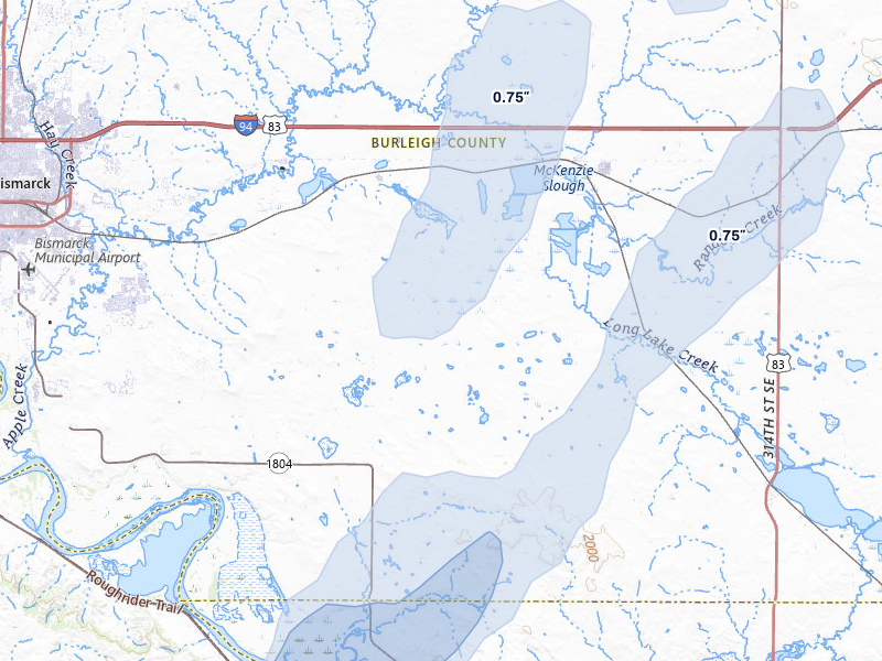 NEXRAD radar-signature map of the hail over Menoken, ND