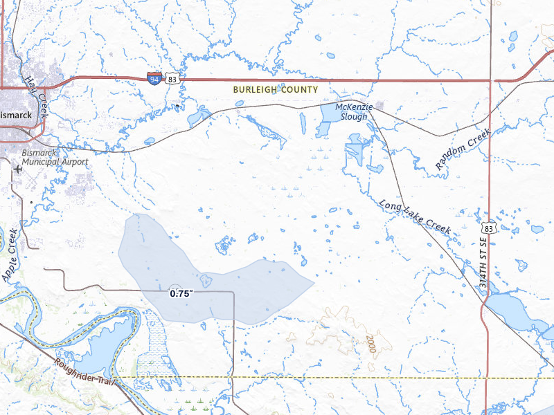 NEXRAD radar-signature map of the hail storm over Menoken, ND on Jun 27, 2026