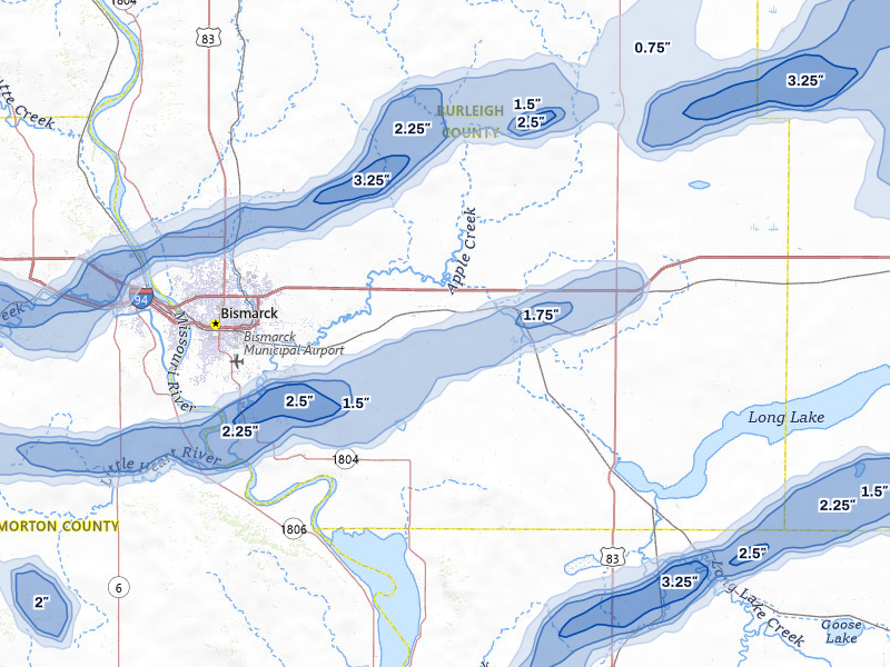 NEXRAD radar-signature map of the hail storm over Menoken, ND on Aug 11, 2026