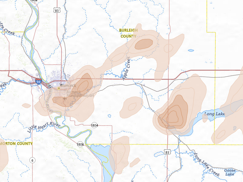 Radar-estimated hail-size map of the storm over Menoken, ND