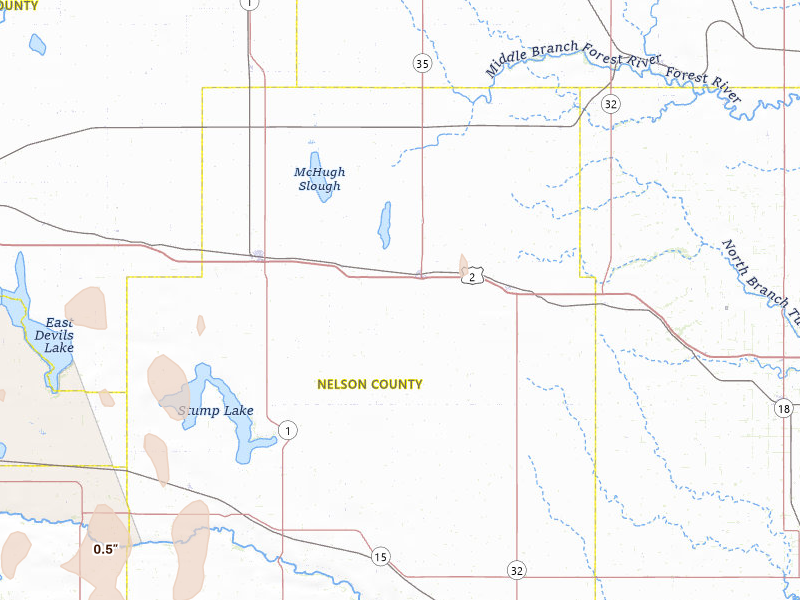 Radar-estimated hail-size map of the storm over Michigan, ND on Jun 9, 2026