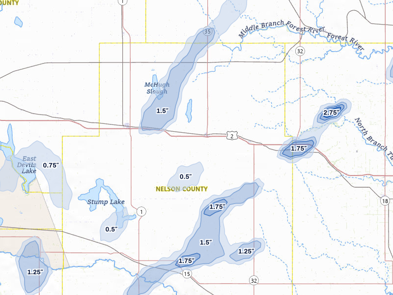NEXRAD radar-signature map of the hail storm over Michigan, ND on Jun 29, 2026