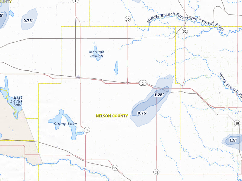 NEXRAD radar-signature map of the hail storm over Michigan, ND on Jul 30, 2026