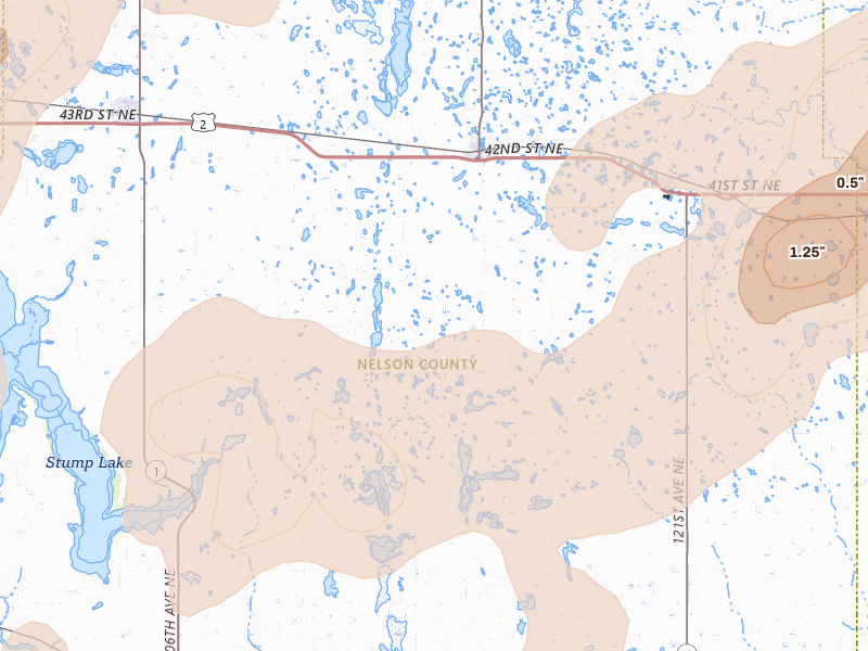 Radar-estimated hail-size map of the storm over Michigan, ND