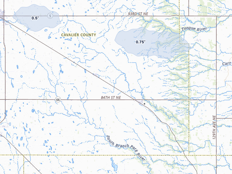 NEXRAD radar-signature map of the hail storm over Milton, ND on Jul 24, 2026