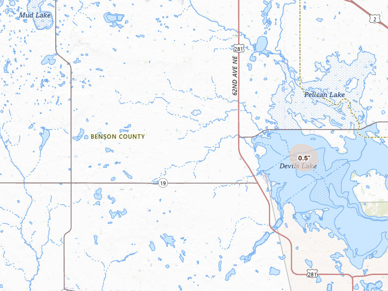 Radar-estimated hail-size map of the storm over Minnewaukan, ND on May 26, 2026