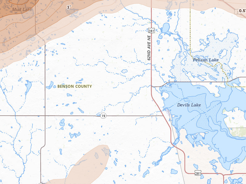 Radar-estimated hail-size map of the storm over Minnewaukan, ND on Jun 28, 2026