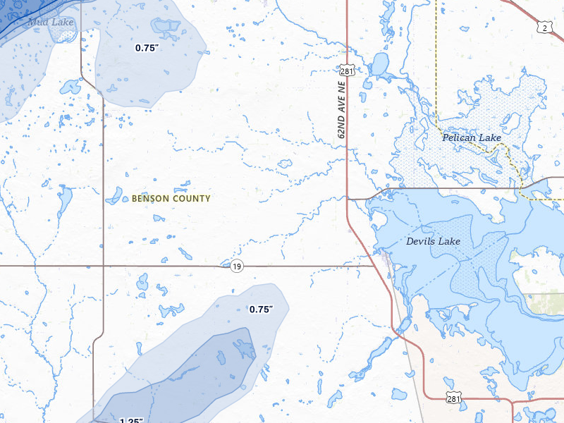 NEXRAD radar-signature map of the hail storm over Minnewaukan, ND on Jun 28, 2026