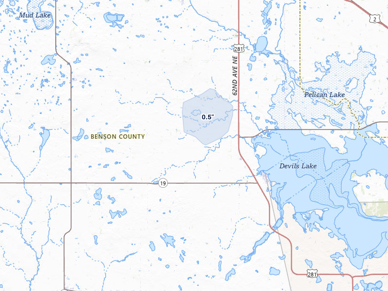 NEXRAD radar-signature map of the hail storm over Minnewaukan, ND on Jul 30, 2026