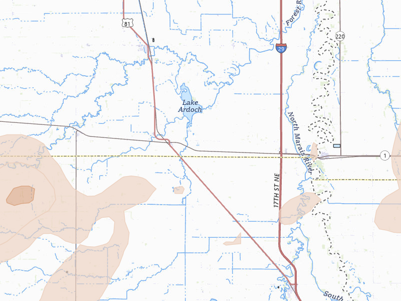 Radar-estimated hail-size map of the storm over Minto, ND