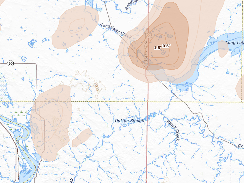 Radar-estimated hail-size map of the storm over Moffit, ND