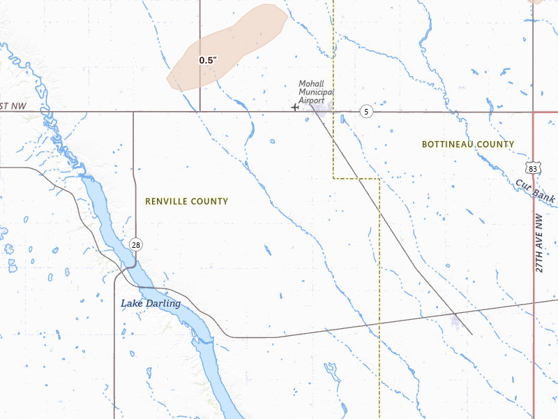 Radar-estimated hail-size map of the storm over Mohall, ND