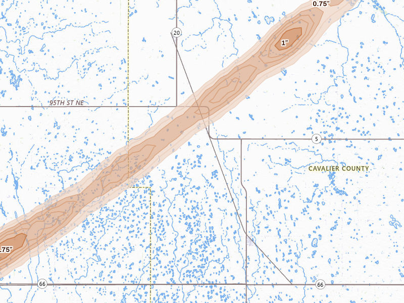 Radar-estimated hail-size map of the storm over Munich, ND