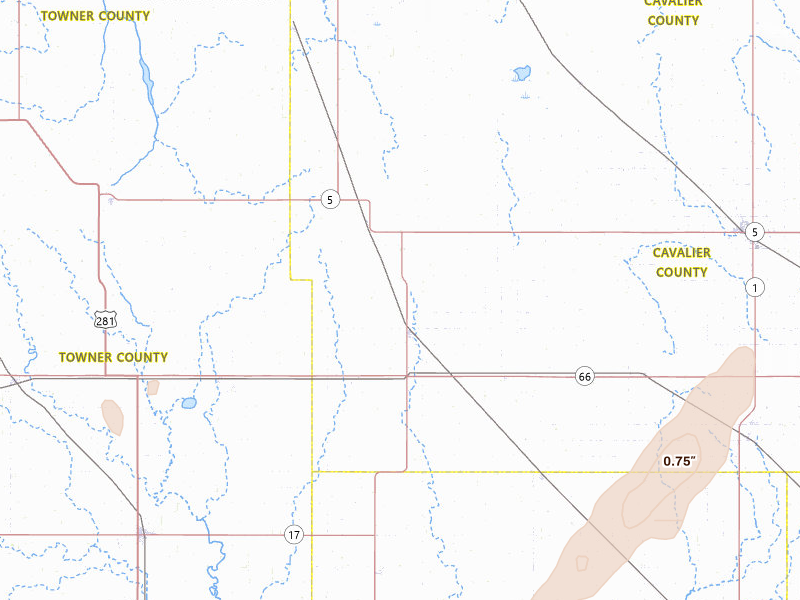 Radar-estimated hail-size map of the storm over Munich, ND on Jun 29, 2026