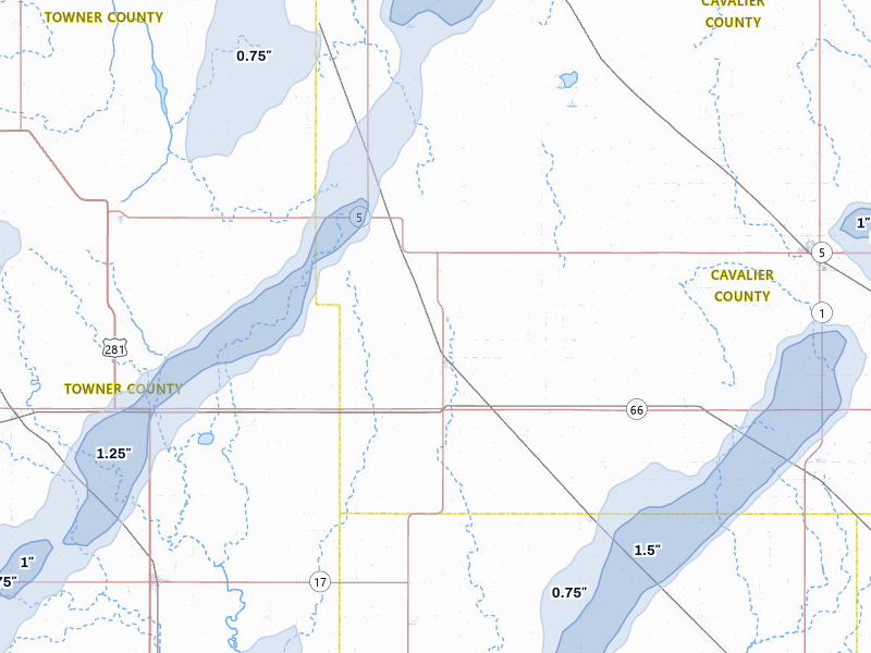 NEXRAD radar-signature map of the hail storm over Munich, ND on Jun 29, 2026