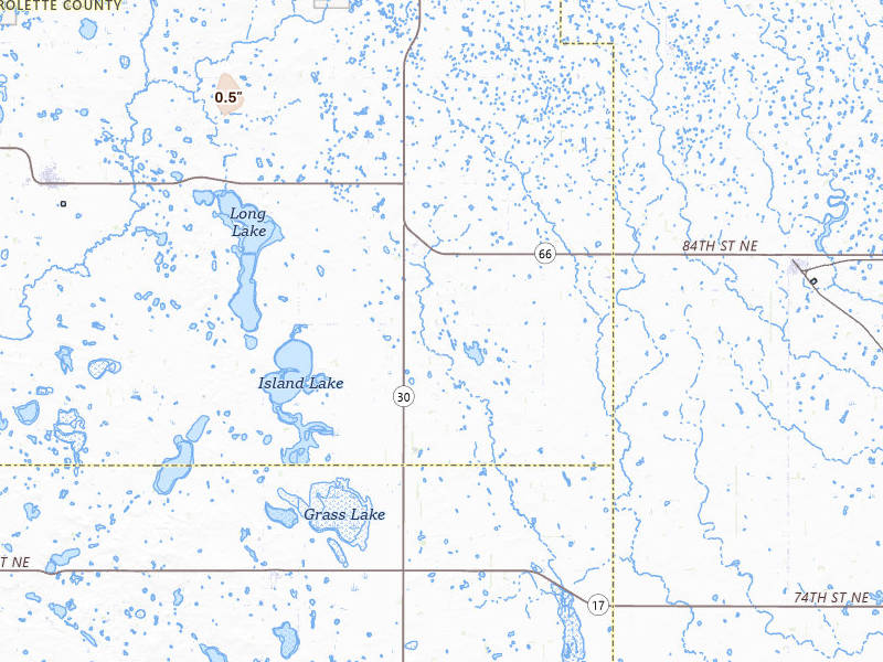 Radar-estimated hail-size map of the storm over Mylo, ND on Jun 27, 2026