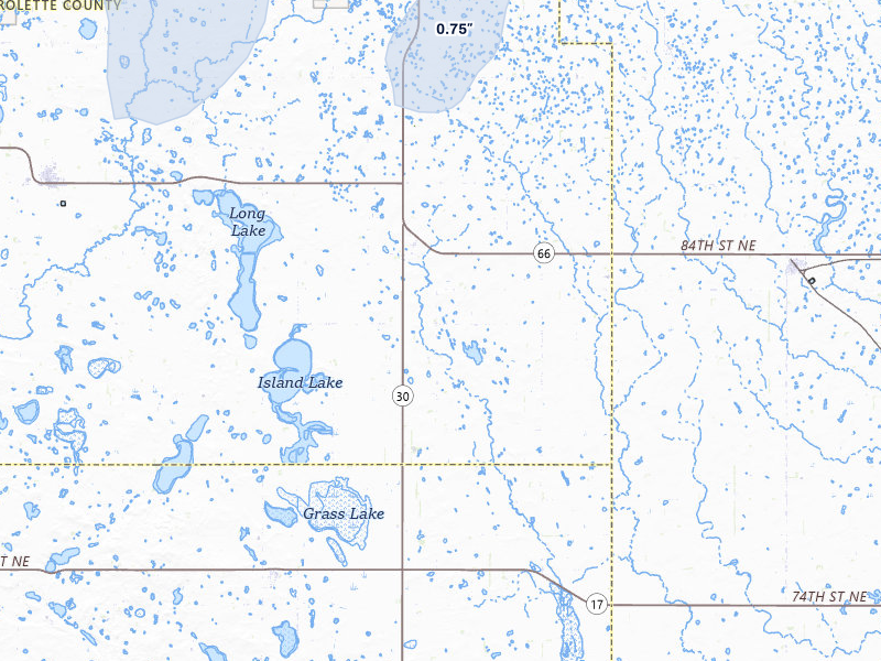 NEXRAD radar-signature map of the hail storm over Mylo, ND on Jun 27, 2026