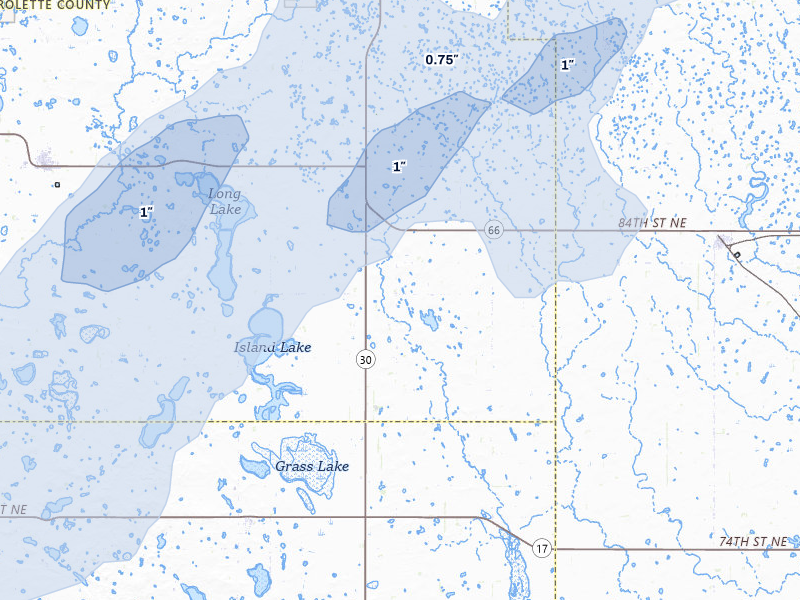 NEXRAD radar-signature map of the hail storm over Mylo, ND on Jun 28, 2026