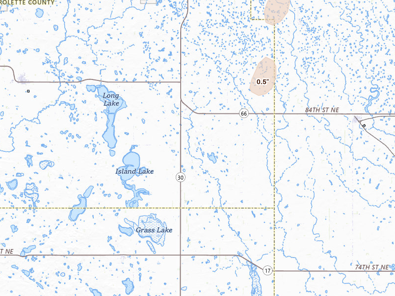 Radar-estimated hail-size map of the storm over Mylo, ND on Jun 29, 2026