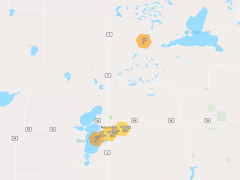 Hail map of Napoleon, ND on Jun 3, 2026, hail up to 1"