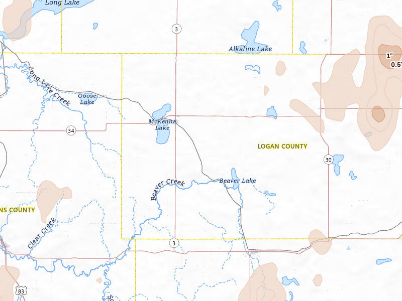 Radar-estimated hail-size map of the storm over Napoleon, ND on Jun 9, 2026