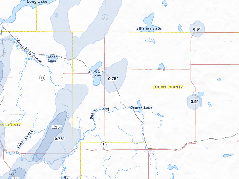 NEXRAD radar-signature map of the hail storm over Napoleon, ND on Jun 27, 2026