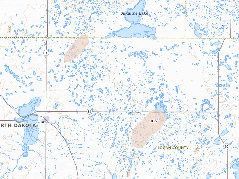 Radar-estimated hail-size map of the storm over Napoleon, ND on Sep 2, 2026