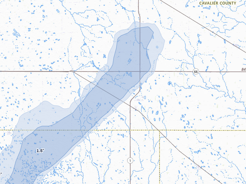 NEXRAD radar-signature map of the hail storm over Nekoma, ND on Jun 29, 2026