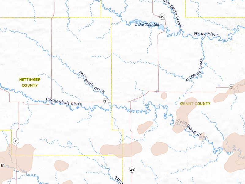 Radar-estimated hail-size map of the storm over New Leipzig, ND on Jul 1, 2026