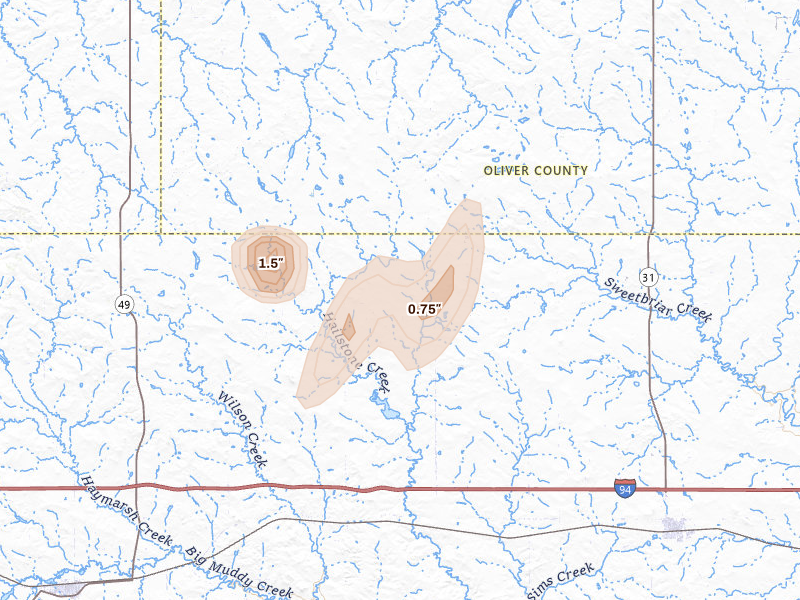 Radar-estimated hail-size map of the storm over New Salem, ND