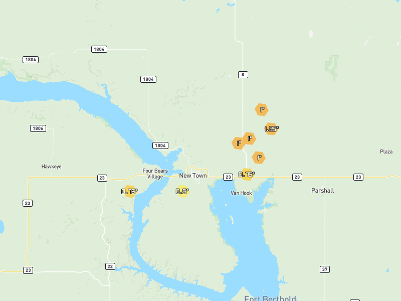 Hail map of New Town, ND on Jun 28, 2026, hail up to 1.25"