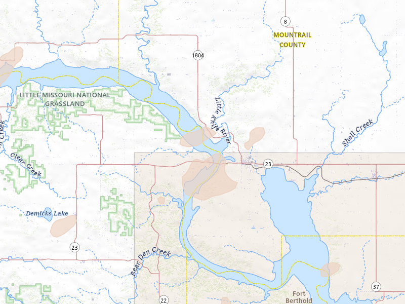 Radar-estimated hail-size map of the storm over New Town, ND on Jul 5, 2026