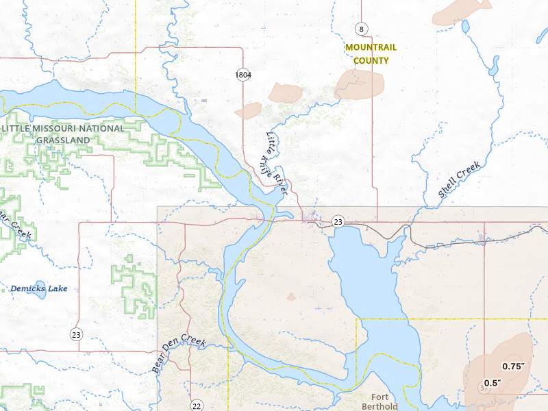 Radar-estimated hail-size map of the storm over New Town, ND