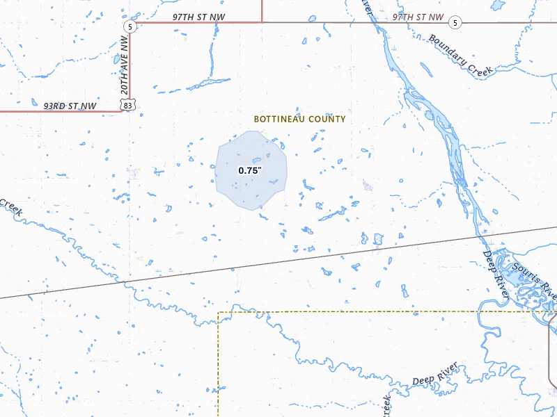 NEXRAD radar-signature map of the hail storm over Newburg, ND on Jun 27, 2026