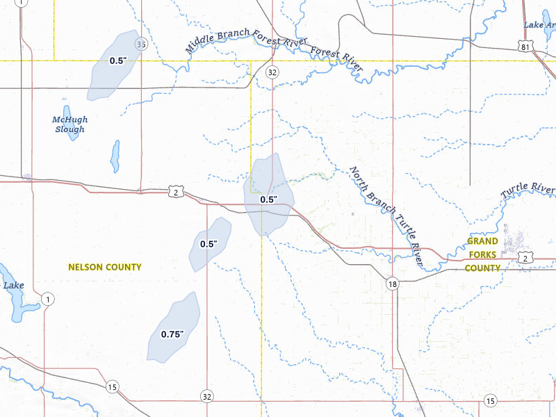 NEXRAD radar-signature map of the hail storm over Niagara, ND on Apr 22, 2026