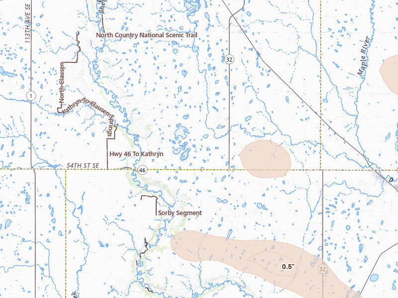 Radar-estimated hail-size map of the storm over Nome, ND on Jul 6, 2026