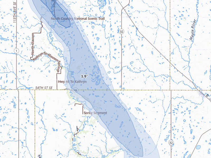 NEXRAD radar-signature map of the hail storm over Nome, ND on Jul 9, 2026