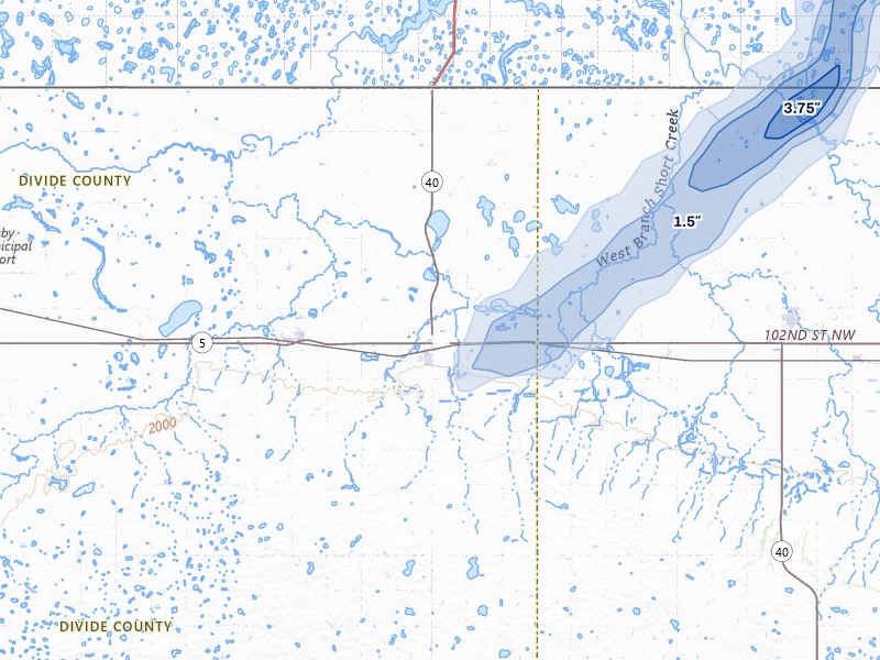 NEXRAD radar-signature map of the hail storm over Noonan, ND on Jun 28, 2026