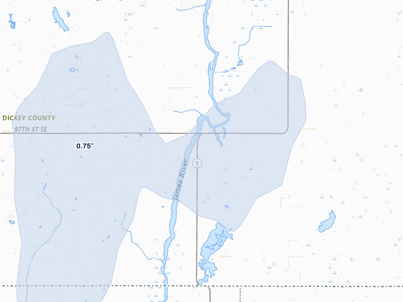 NEXRAD radar-signature map of the hail storm over Oakes, ND on Jun 27, 2026