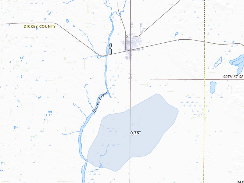NEXRAD radar-signature map of the hail storm over Oakes, ND on Jul 9, 2026
