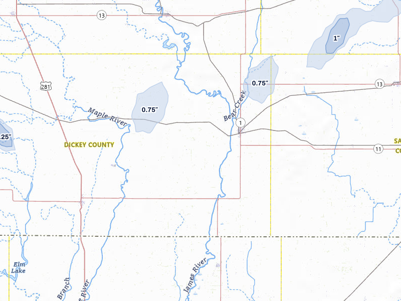 NEXRAD radar-signature map of the hail storm over Oakes, ND on Jul 30, 2026